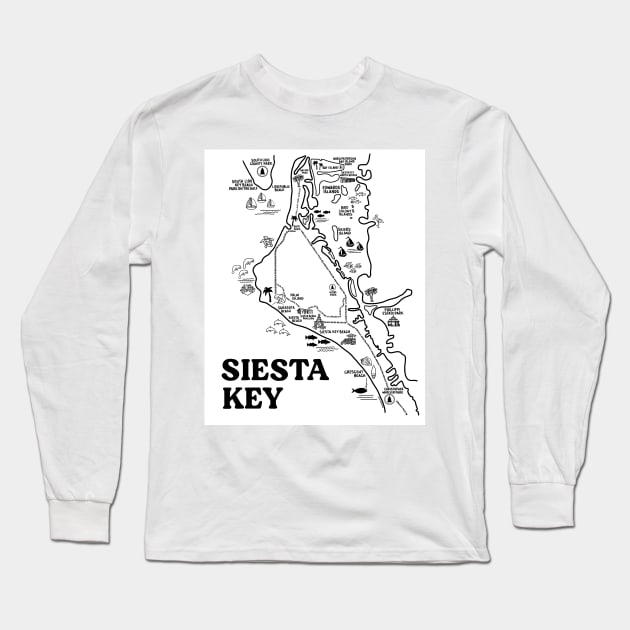 Siesta Key Map Art Long Sleeve T-Shirt by fiberandgloss